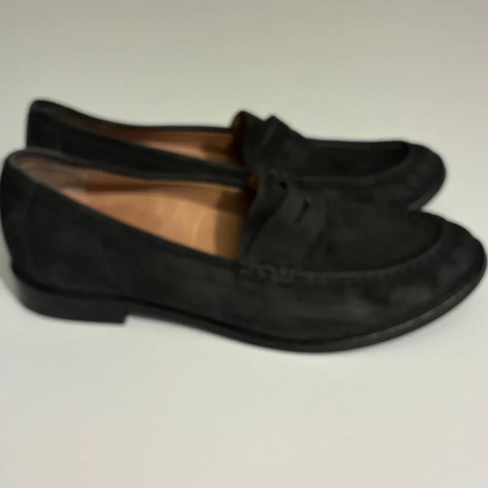 Vionic Womens 8.5 Waverly Black Nubuck Leather Penny Loafers Slip On Shoes